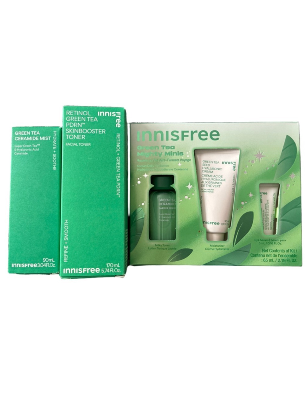 Innisfree Green Tea Lot Ceramide Hyaluronic acid Retinol Gift Set Lot NWT